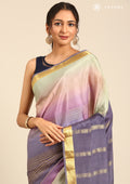 Soft Color Changing Mauve And Pista Colors Striped Woven Mysore Silk Saree - Taashi