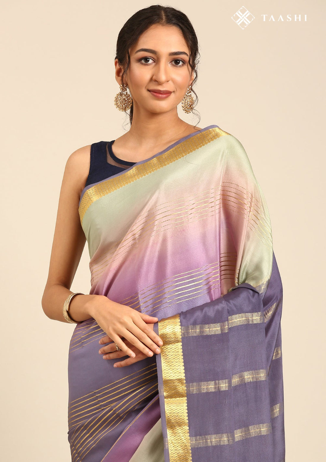 Multicolour Pure Mysore Crepe Saree