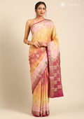 Pink And Yellow Soft Color Changing Jaal Paisley Pattern Mysore Silk Saree - Taashi