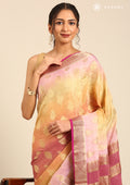 Pink And Yellow Soft Color Changing Jaal Paisley Pattern Mysore Silk Saree - Taashi