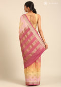 Pink And Yellow Soft Color Changing Jaal Paisley Pattern Mysore Silk Saree - Taashi