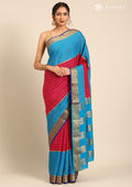 Blue And Pink Check Woven Mysore Silk Saree - Taashi