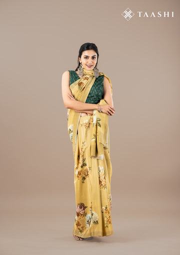 Yellow Pure Kalamkari Printed Mysore Crepe Saree
