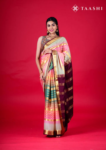Pastel Blue Pure Floral Printed Mysore Crepe Saree