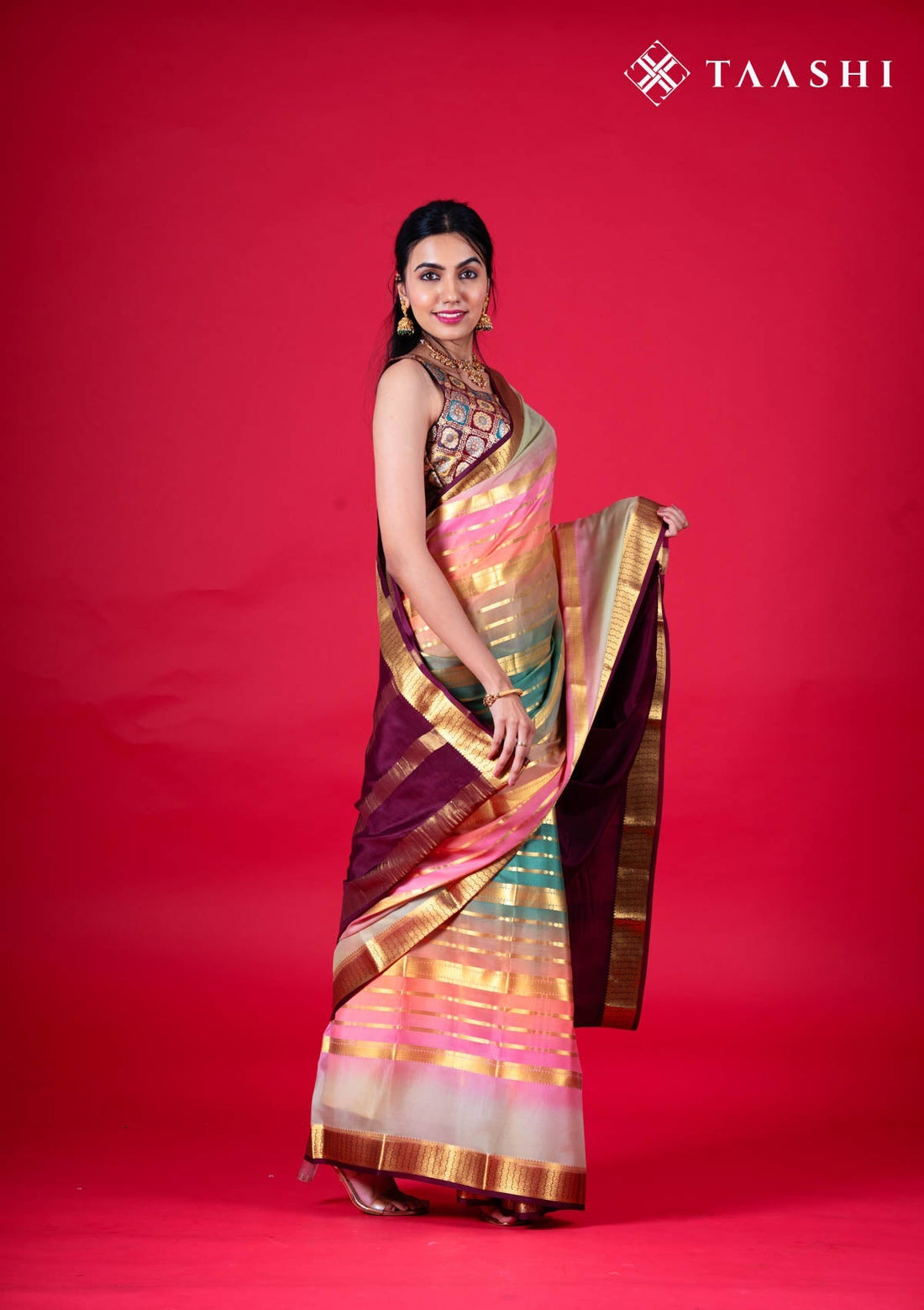 Pastel Blue Pure Floral Printed Mysore Crepe Saree
