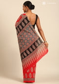 Red And Black Ajrakh Printed Cotton Saree  - Taashi