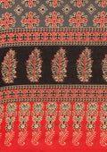 Red And Black Ajrakh Printed Cotton Saree  - Taashi