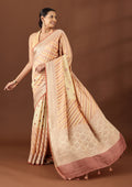 Peach Leheriya Lattice Metallic saree from The Summer Weave Edit collection by Taashi worn by model