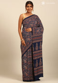 Indigo Block Printed Cotton Saree - Taashi
