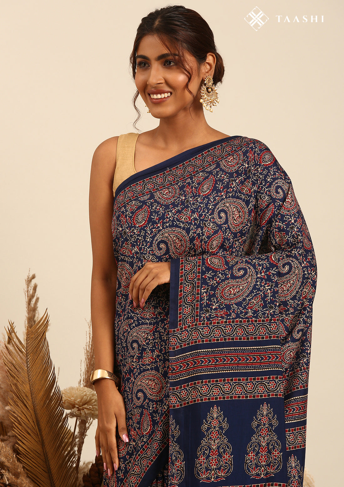 Indigo Block Printed Cotton Saree