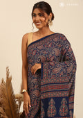 Indigo Block Printed Cotton Saree - Taashi