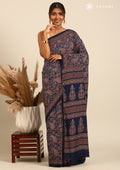 Indigo Block Printed Cotton Saree - Taashi