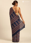 Indigo Block Printed Cotton Saree - Taashi