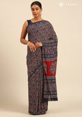 Indigo Block Printed Cotton Saree - Taashi