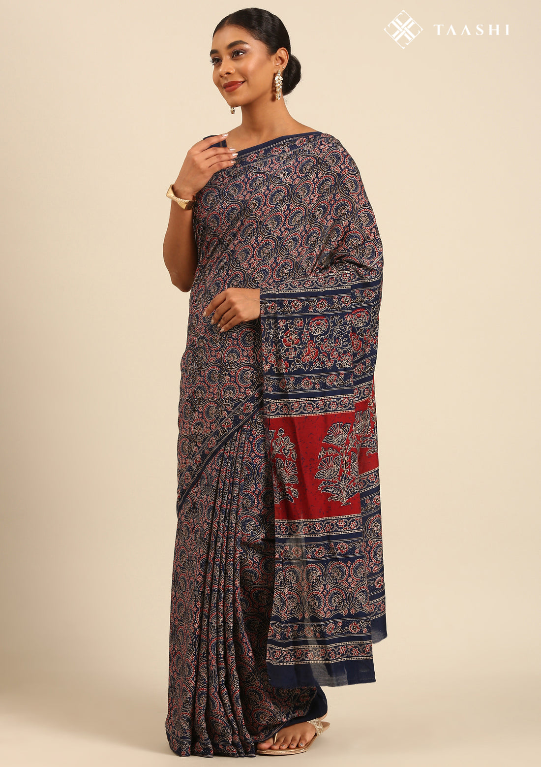 Indigo Block Printed Cotton Saree