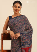 Indigo Block Printed Cotton Saree - Taashi