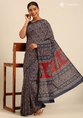 Indigo Block Printed Cotton Saree - Taashi