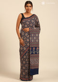 Indigo Block Printed Cotton Saree - Taashi