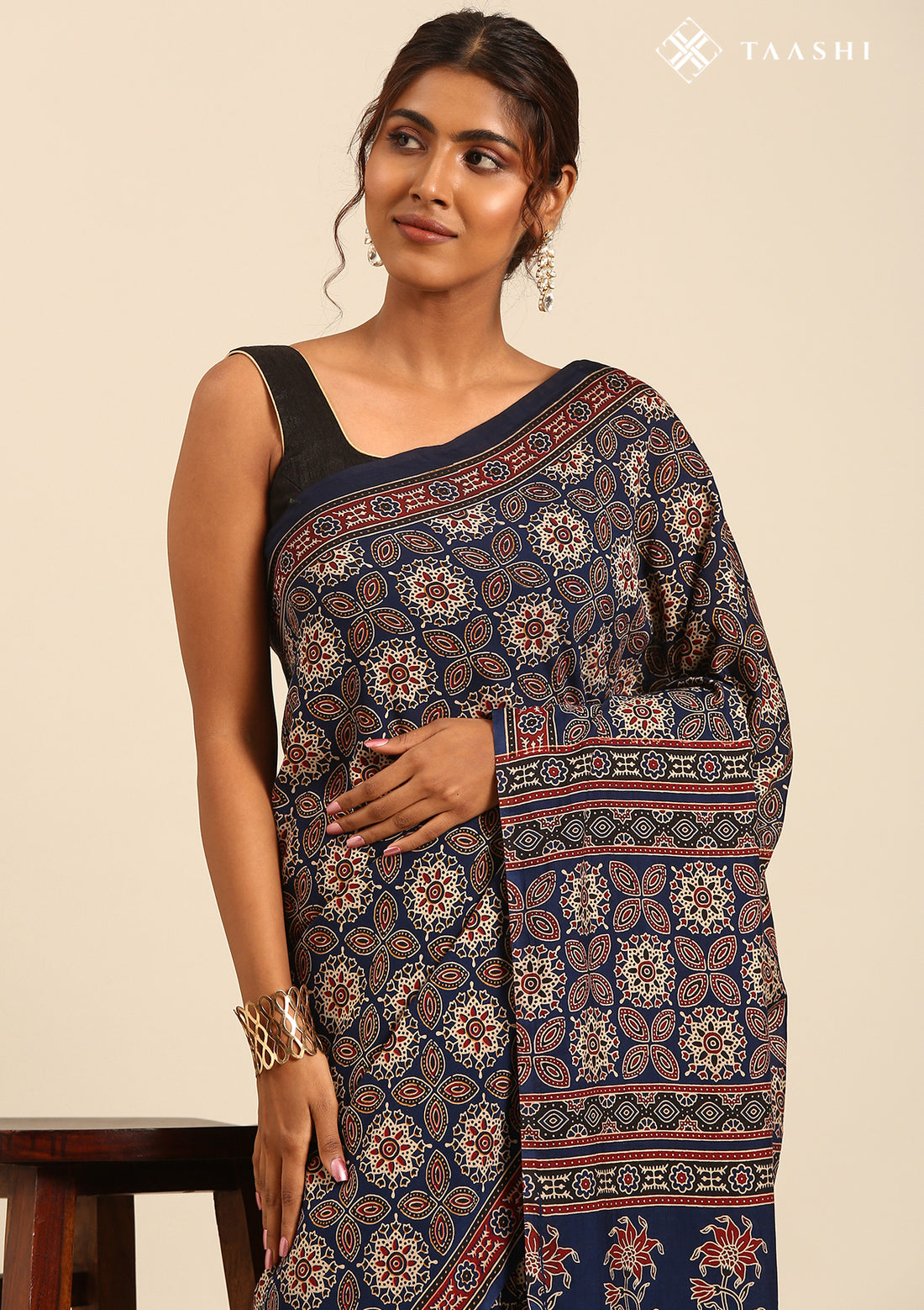Indigo Block Printed Cotton Saree