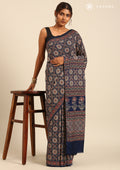 Indigo Block Printed Cotton Saree - Taashi