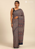 Indigo Block Printed Cotton Saree - Taashi