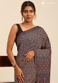 Indigo Block Printed Cotton Saree - Taashi