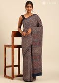 Indigo Block Printed Cotton Saree - Taashi
