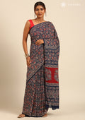 Indigo Block Printed Cotton Saree - Taashi