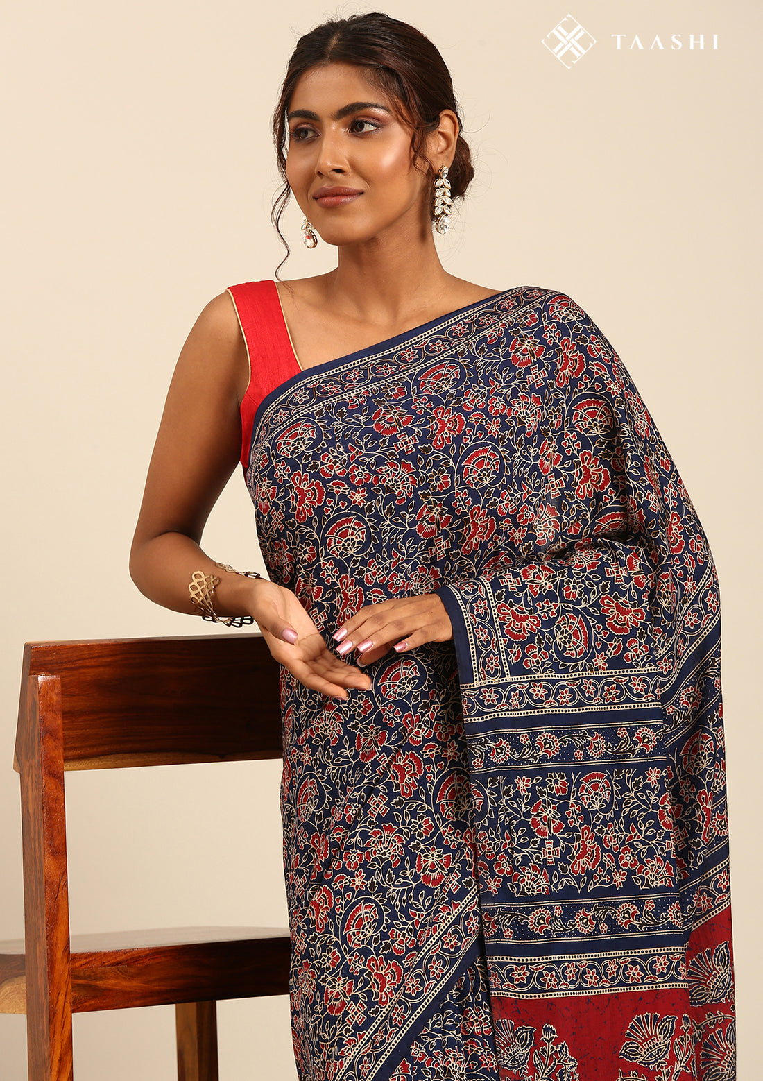 Indigo Block Printed Cotton Saree