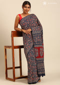 Indigo Block Printed Cotton Saree - Taashi