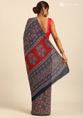 Indigo Block Printed Cotton Saree - Taashi