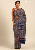 Indigo Block Printed Cotton Saree - Taashi
