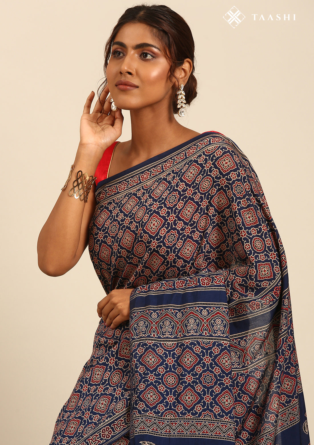 Indigo Block Printed Cotton Saree