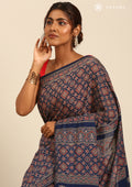 Indigo Block Printed Cotton Saree - Taashi