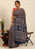 Indigo Block Printed Cotton Saree - Taashi