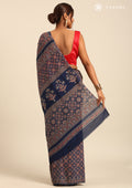 Indigo Block Printed Cotton Saree - Taashi