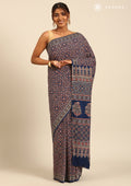 Indigo Block Printed Cotton Saree - Taashi
