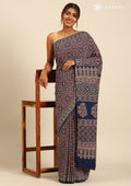 Indigo Block Printed Cotton Saree - Taashi