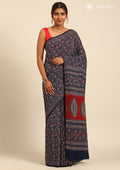 Indigo Block Printed Cotton Saree - Taashi