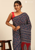 Indigo Block Printed Cotton Saree - Taashi