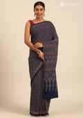 Indigo Block Printed Cotton Saree - Taashi