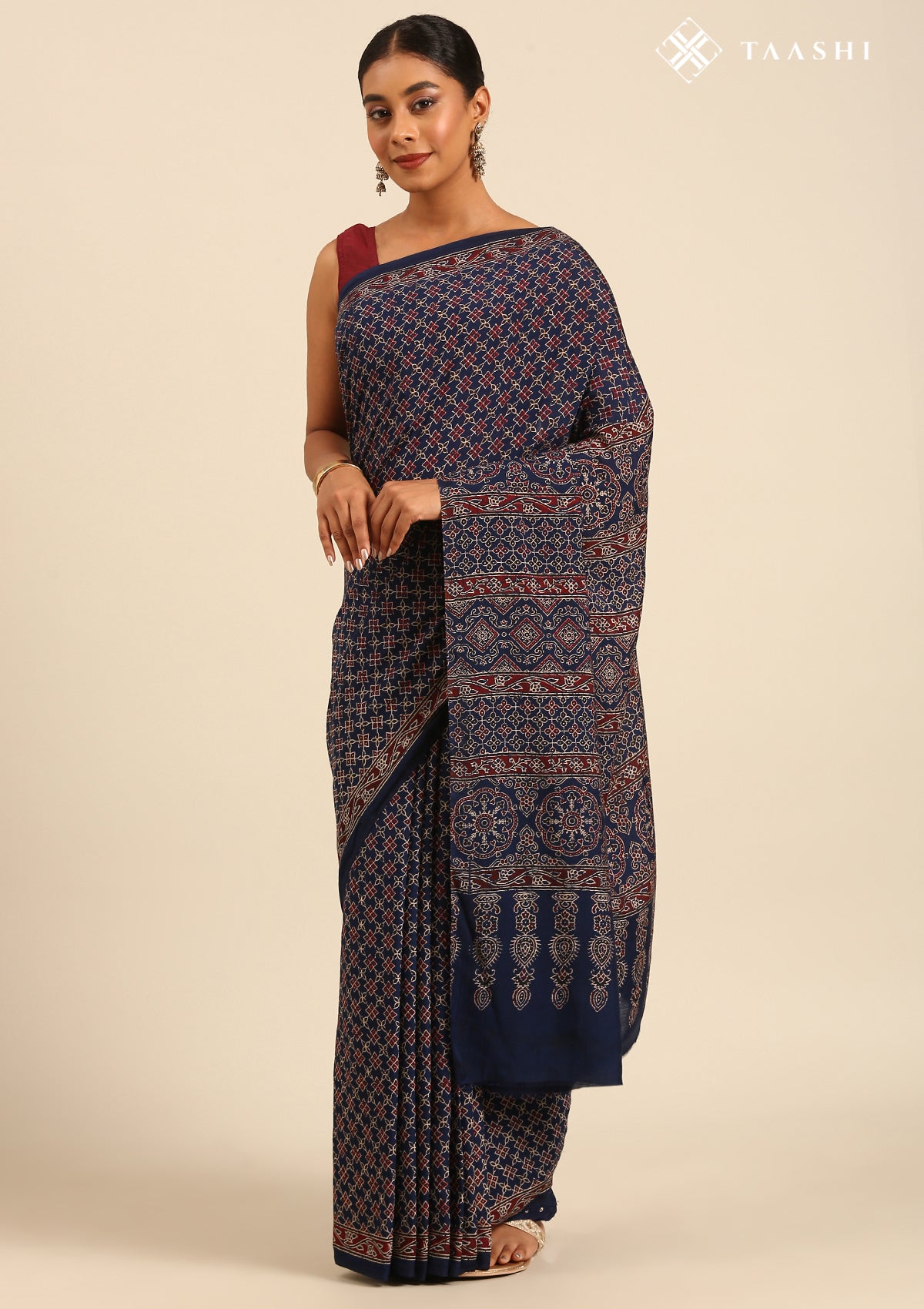 Indigo Block Printed Cotton Saree - Taashi