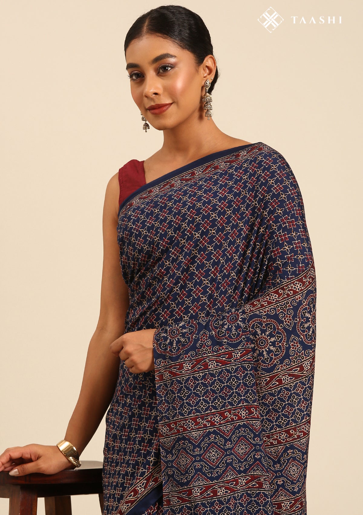 Indigo Block Printed Cotton Saree - Taashi