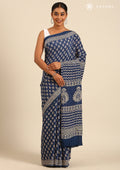 Indigo Block Printed Cotton Saree - Taashi