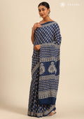 Indigo Block Printed Cotton Saree - Taashi