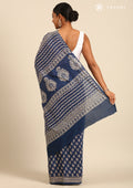 Indigo Block Printed Cotton Saree - Taashi
