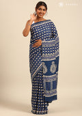Indigo Block Printed Cotton Saree - Taashi