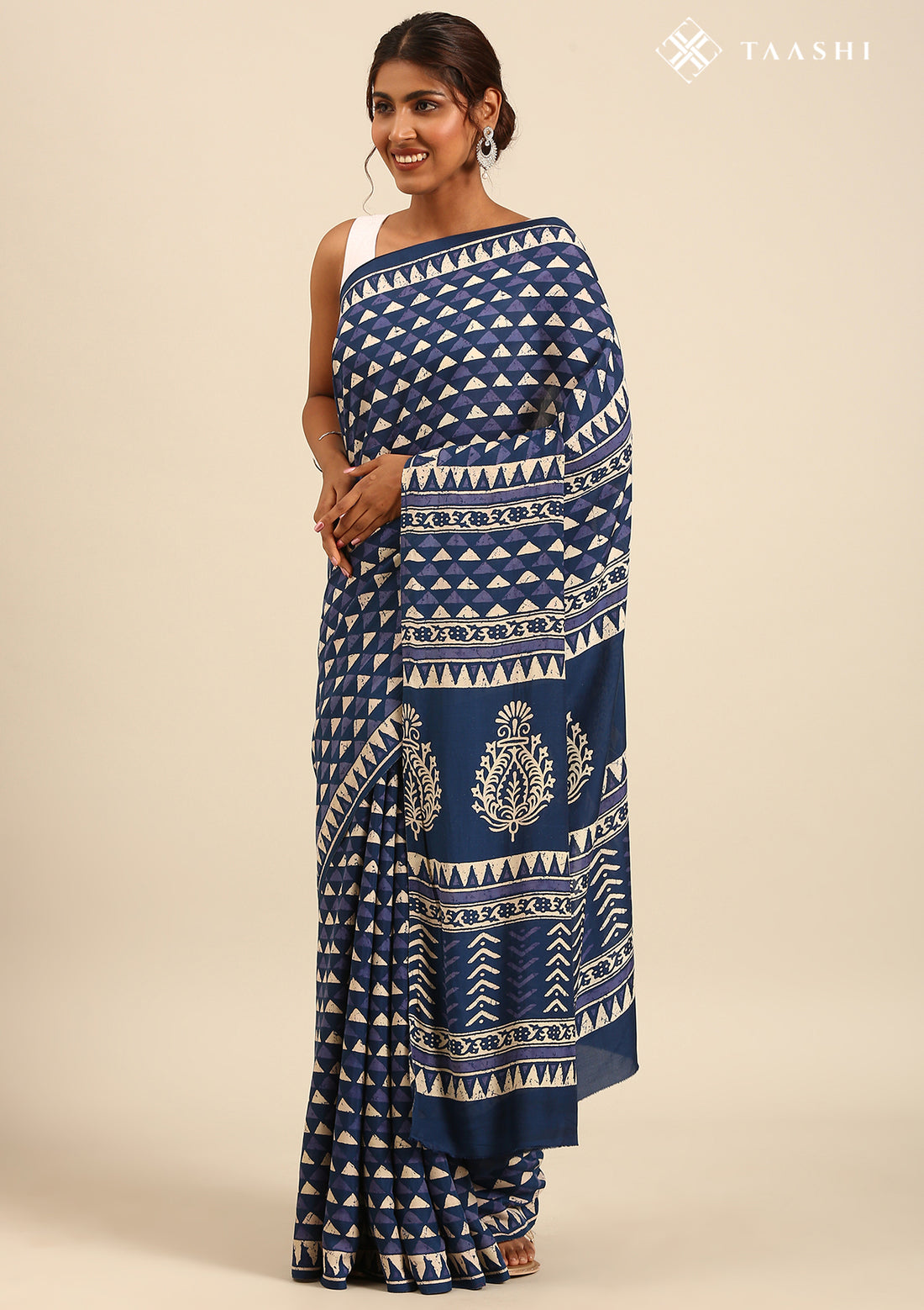 Indigo Block Printed Cotton Saree