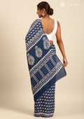 Indigo Block Printed Cotton Saree - Taashi