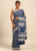 Indigo Block Printed Cotton Saree - Taashi